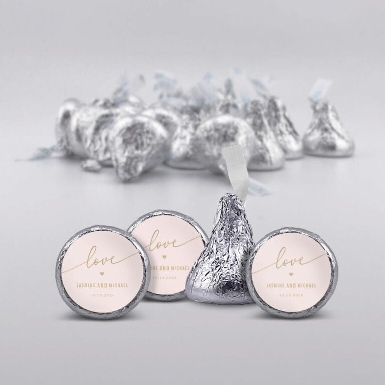 Romantic Dusty Pink & Gold Hersheys Kisses Custom Chocolates