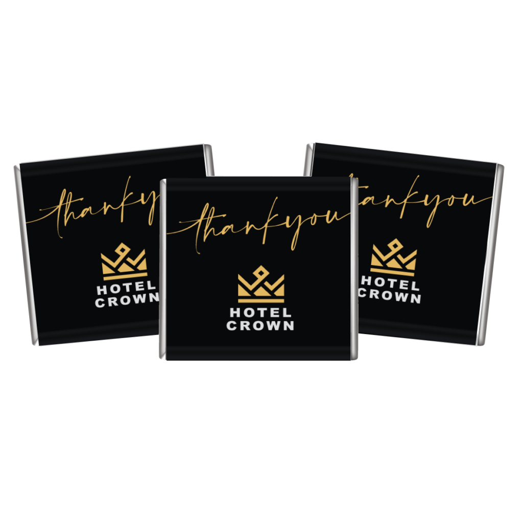 black and gold thank you hospitality petite chocolates