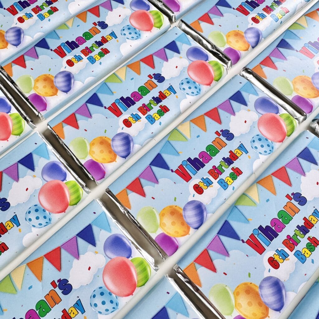 colourful party custom chocolate bars