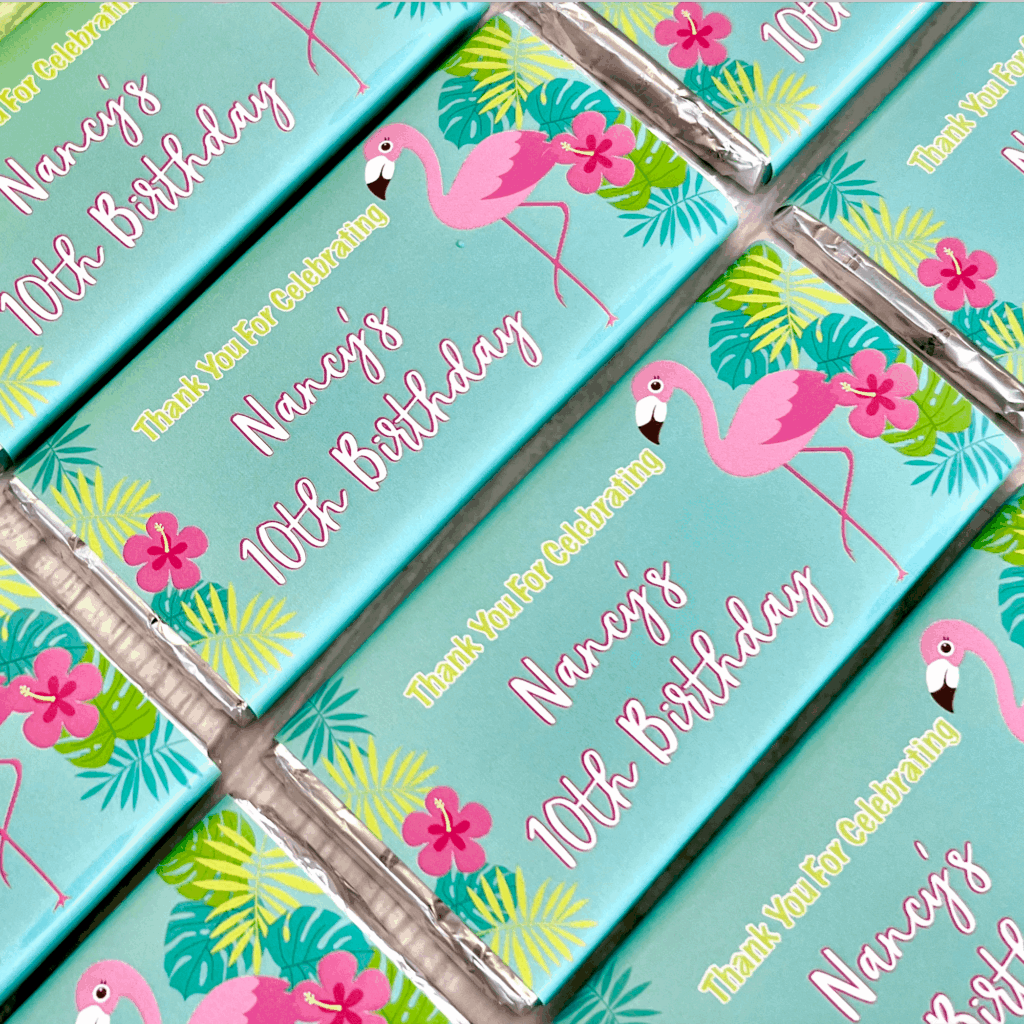 flamingo fun chocolate bars custom favours