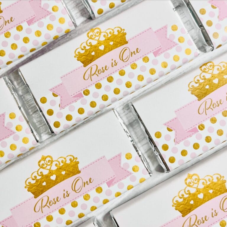 Pink & Gold Princess Crown Design Chocolate Favours
