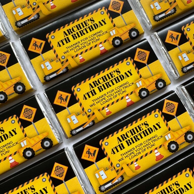 Construction Party Personalised Chocolate Bar Favours