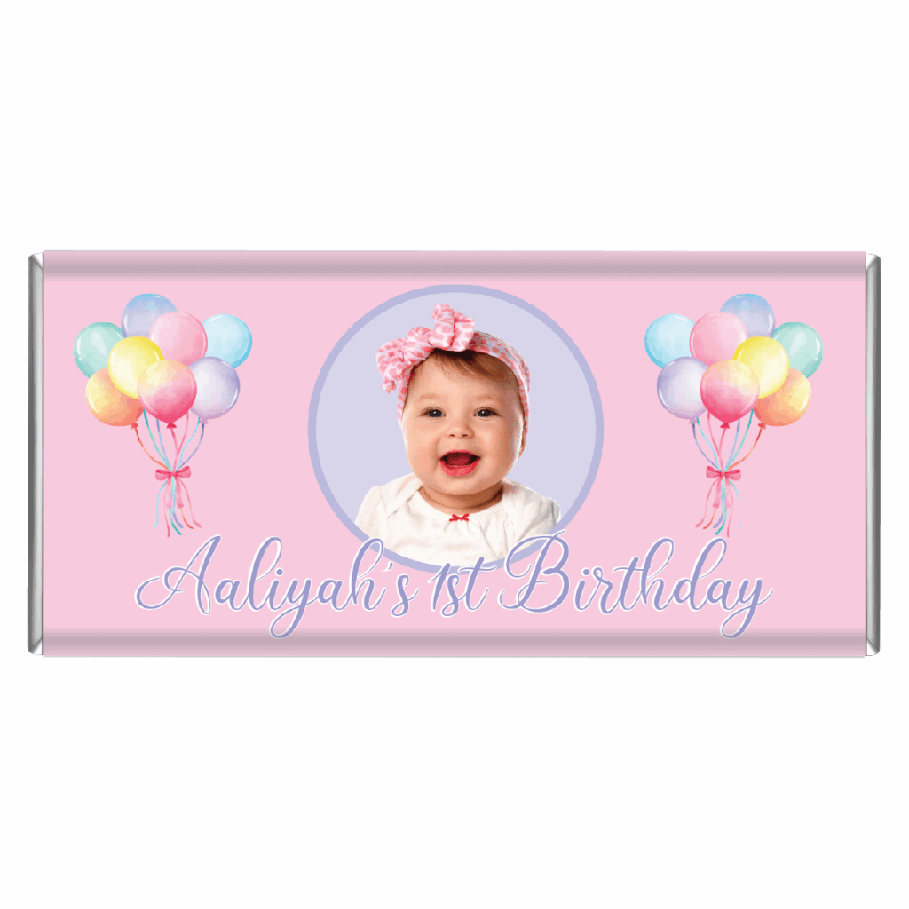pink balloons custom photo chocolate bar