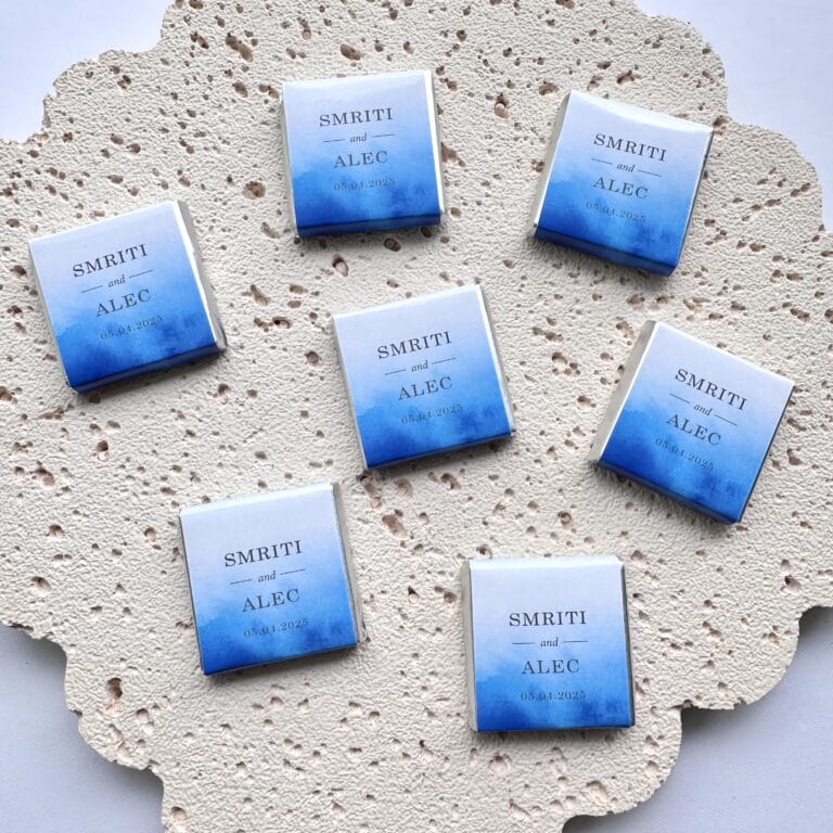 Blue & White Watercolour Petite Personalised Chocolates