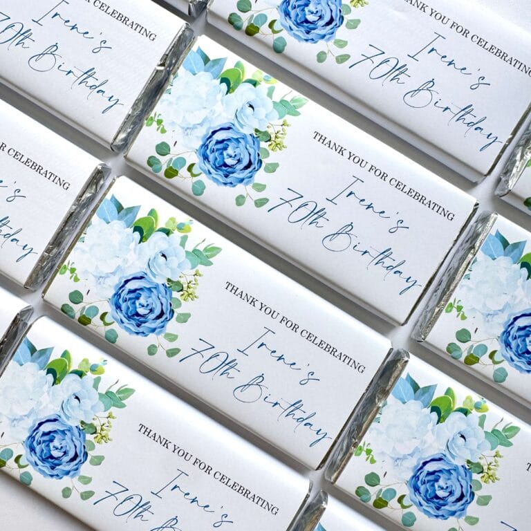 Blue Floral Watercolor Personalised Chocolate Bars