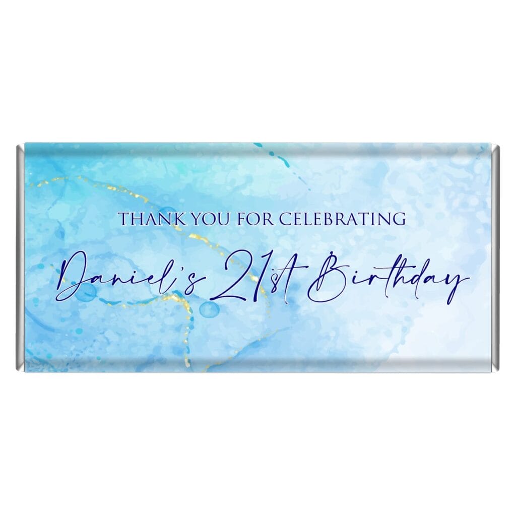 abstract blue & gold marble custom chocolate bar favours