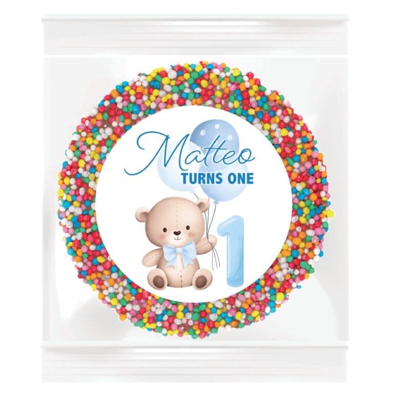 Blue Teddy Bear First Birthday Custom Giant Freckle Favours