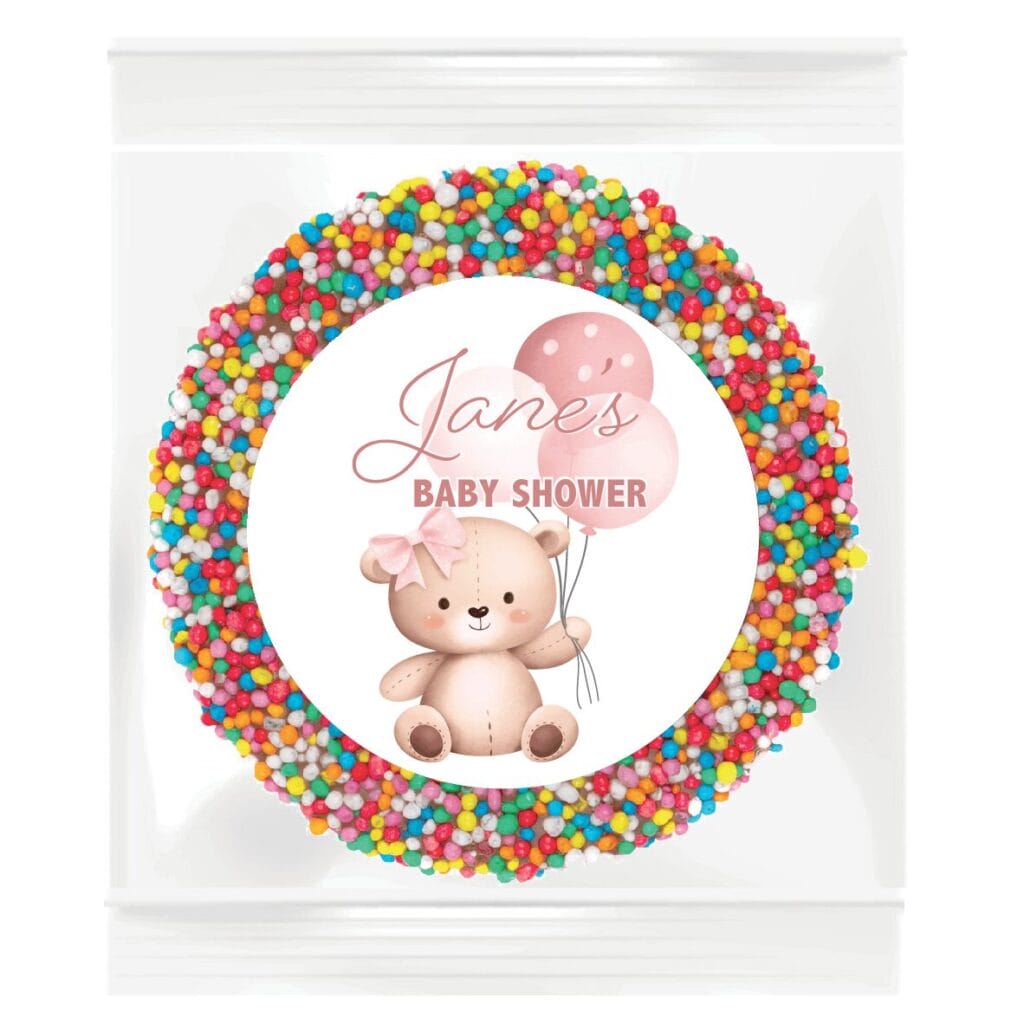 pink teddy bear custom baby shower chocolate freckles