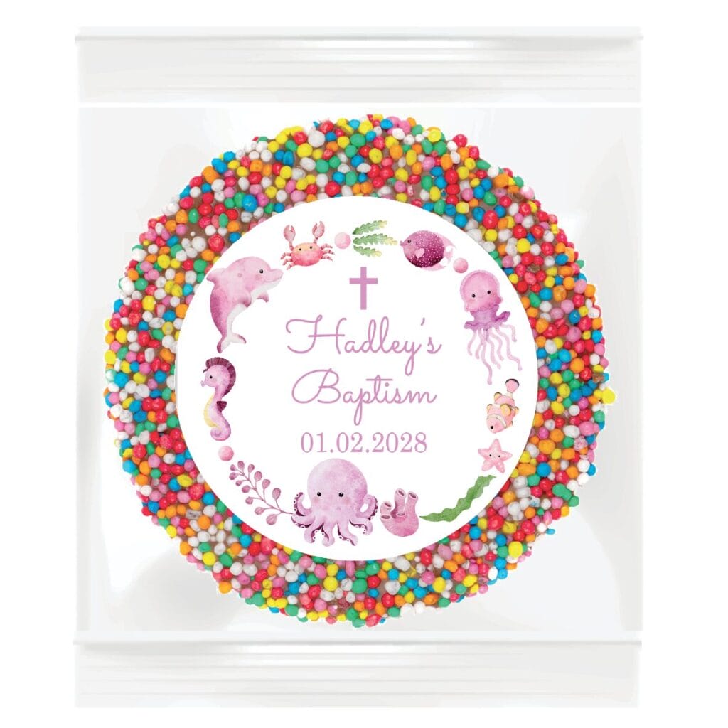 pink under the sea theme baptism giant chocolate freckles
