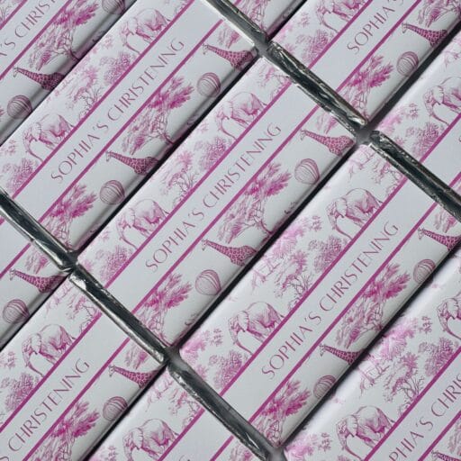 luxury pink safari toile personalised chocolate bar favours