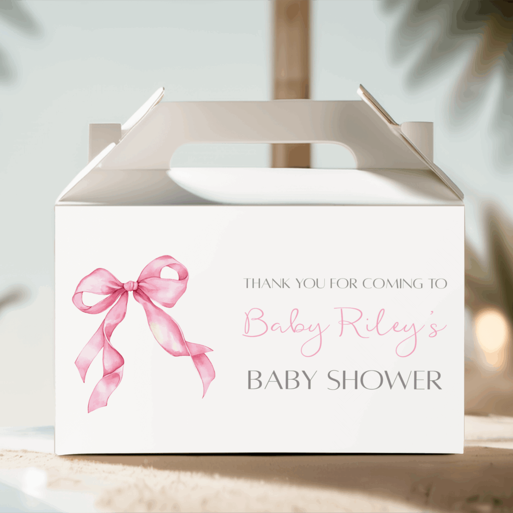 pink bow favour box white