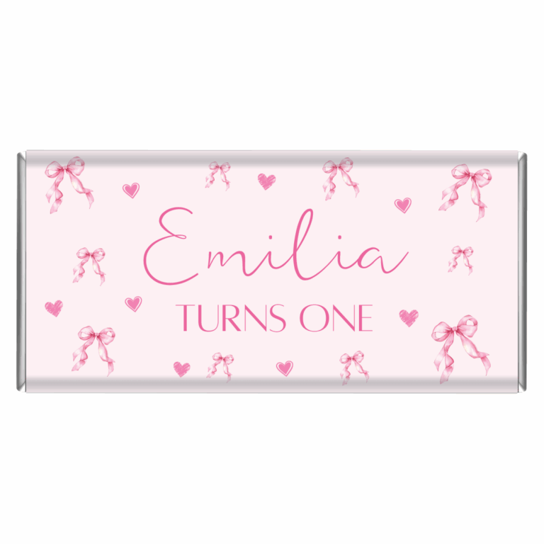 Pink Bows & Hearts Personalised Chocolate Bar Favors
