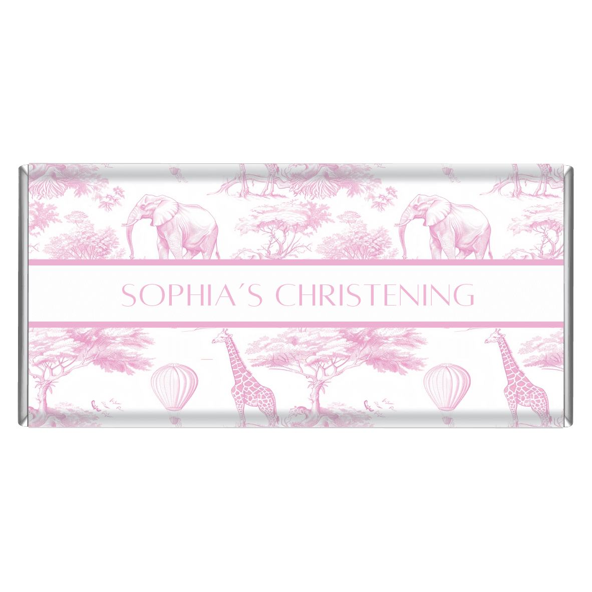 luxury pink safari toile personalised chocolate bar favours