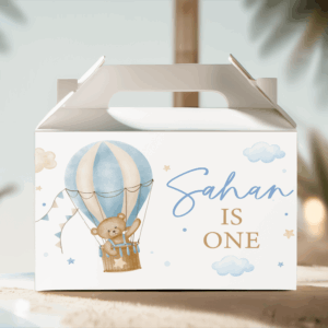 teddy hot air balloon favour box white